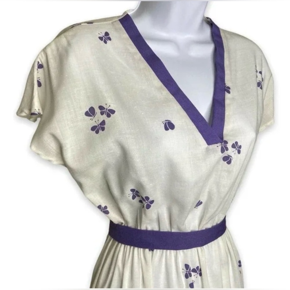 Vintage Women's A-Line Dress Blazer Set Purple Butterfly Button V-Neck - Picture 3 of 8